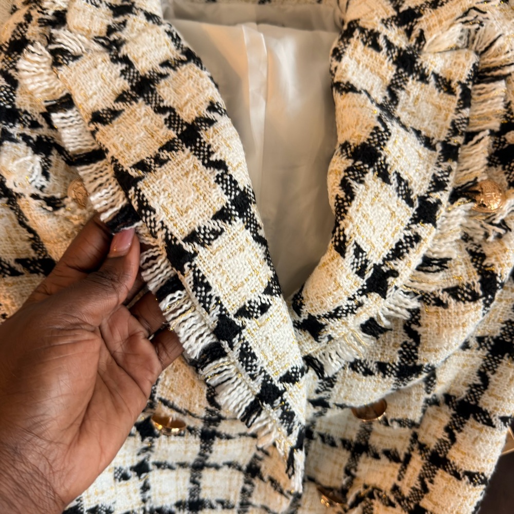 Fashion Nova White and Black Checked Tweed Mini Skirt - Picture 5 of 7